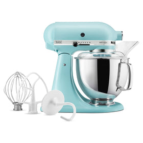 Close-up of durable metal construction on KitchenAid Artisan mixer for lasting performance.