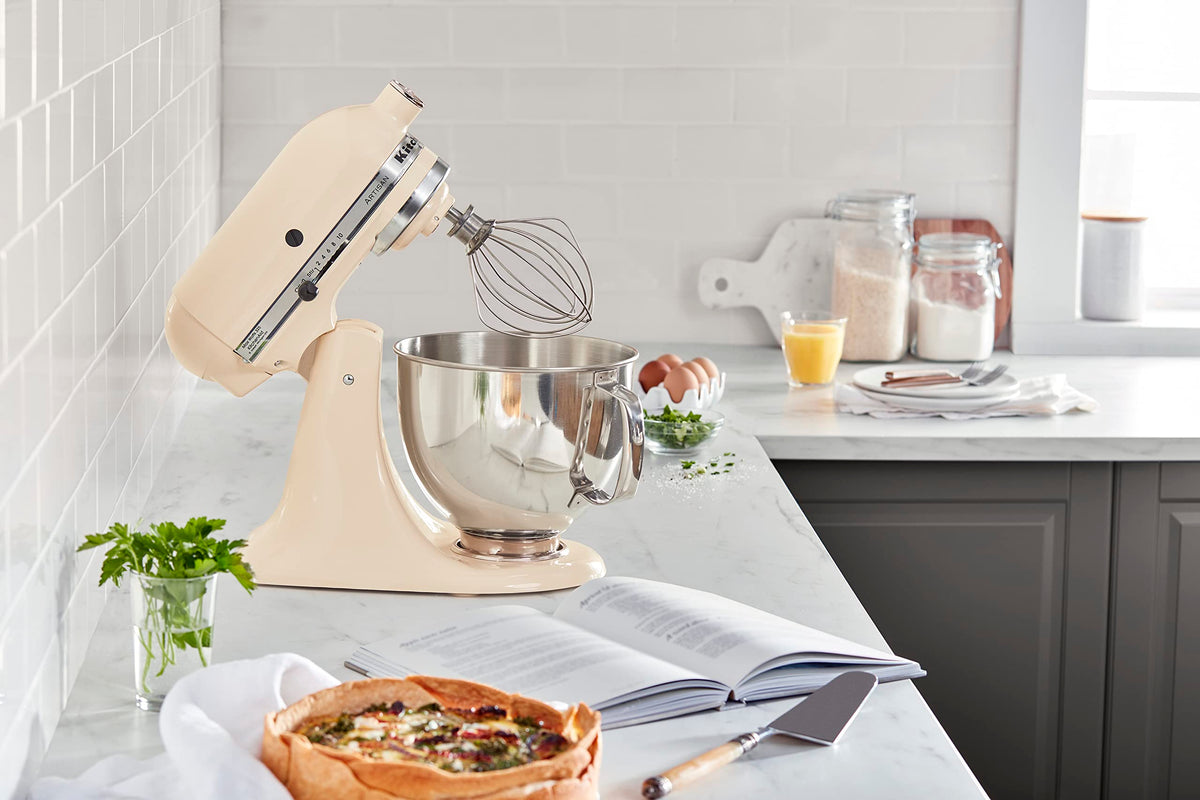 KitchenAid Artisan tilt-head with 10 speeds dial for precise control.