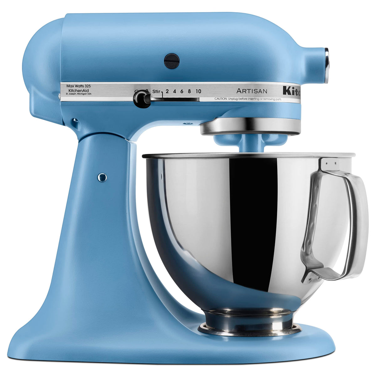 KitchenAid Artisan Tilt-Head Mixer with blue velvet finish and 5-quart bowl for large-batch baking.