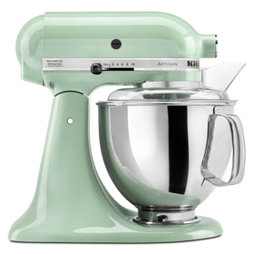 KitchenAid Artisan tilt-head mixer in pistachio, front view for large batch capability