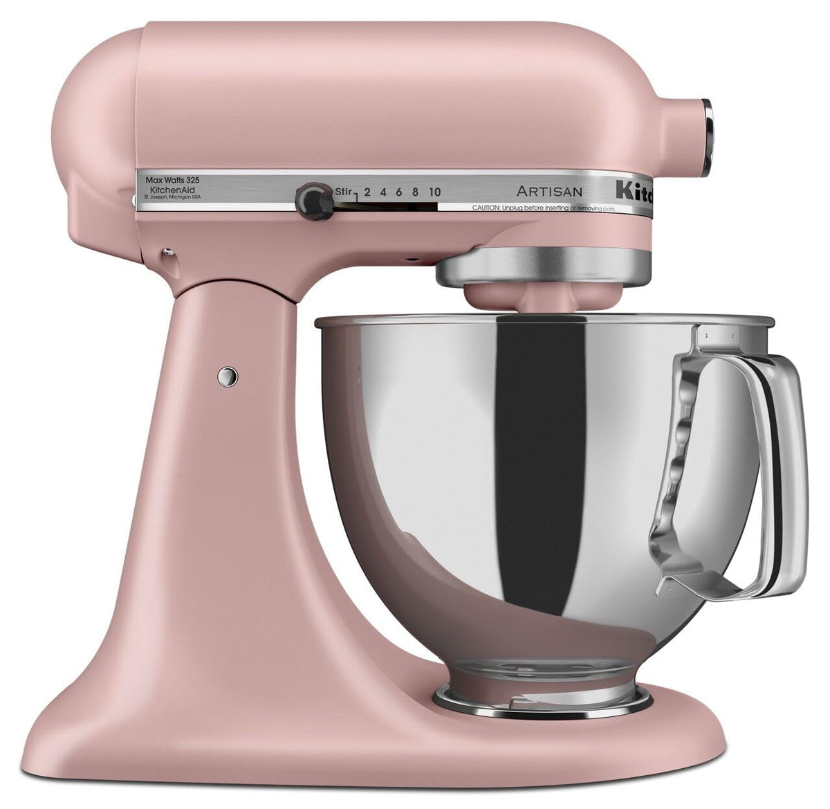 KitchenAid Artisan tilt-head mixer with pouring shield for mess-free pouring and easy access.