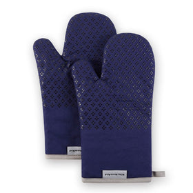 KitchenAid Asteroid oven mitts in cobalt blue shield hands during high-heat cooking