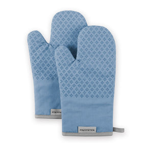 KitchenAid Asteroid Oven Mitts in blue velvet provide heat protection up to 302°F.