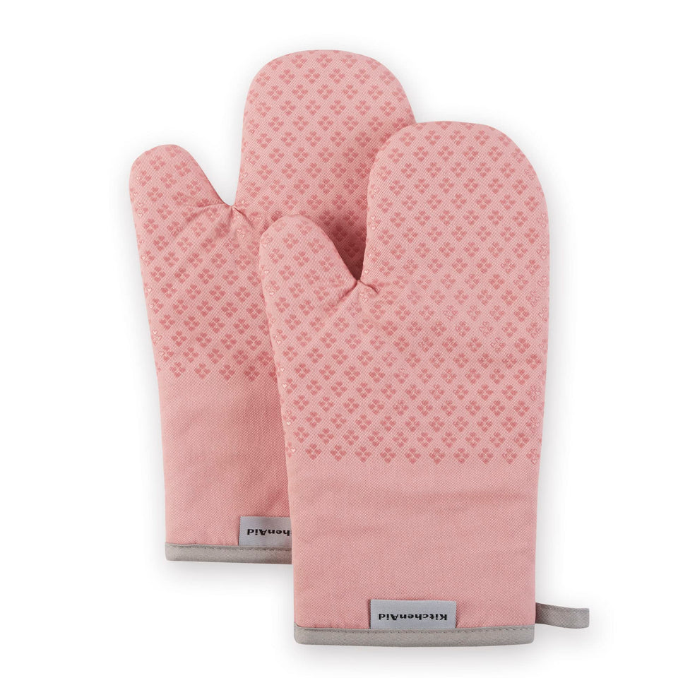 KitchenAid Asteroid oven mitts front view in dried rose for heat protection