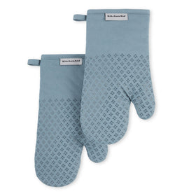 KitchenAid Asteroid oven mitt set, fog blue, 2-piece, provides heat protection for hot pots.