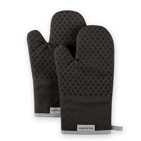 KitchenAid Asteroid oven mitts in black, 7x12.5 inches, heat resistant for safe handling of hot pots.