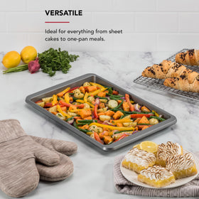 KitchenAid baking sheet extended handles provide a secure grip.