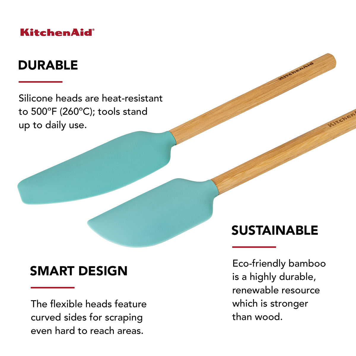 KitchenAid Bamboo Spatula Set closeup on durable bamboo handles