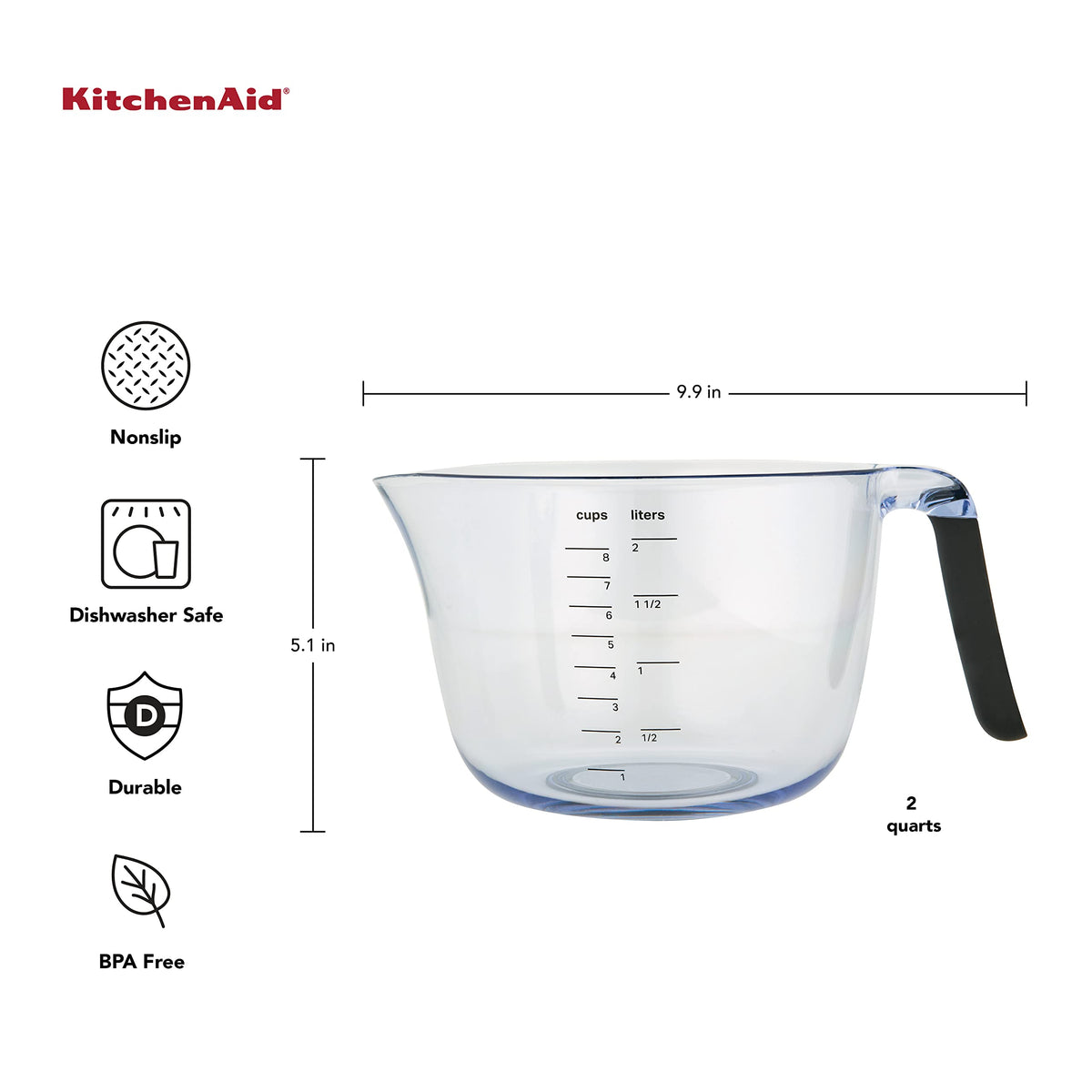 KitchenAid batter bowl 8-cup with pour spout for mess-free pouring