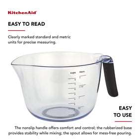 KitchenAid batter bowl close-up shows soft handle for comfortable grip during whisking