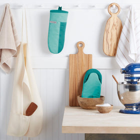 KitchenAid Beacon oven mitt Aqua Sky hanging loop for easy storage.