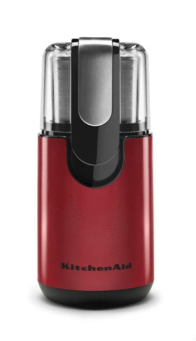 KitchenAid BCG111ER blade coffee grinder front view in Empire Red for quick grinding.