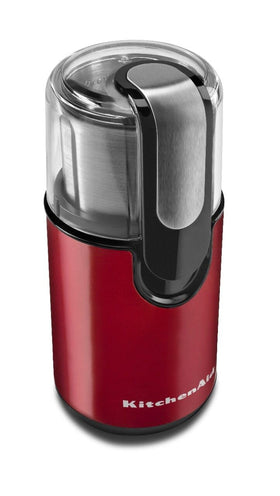 KitchenAid BCG111ER lid view in Empire Red provides clear progress monitoring while grinding.
