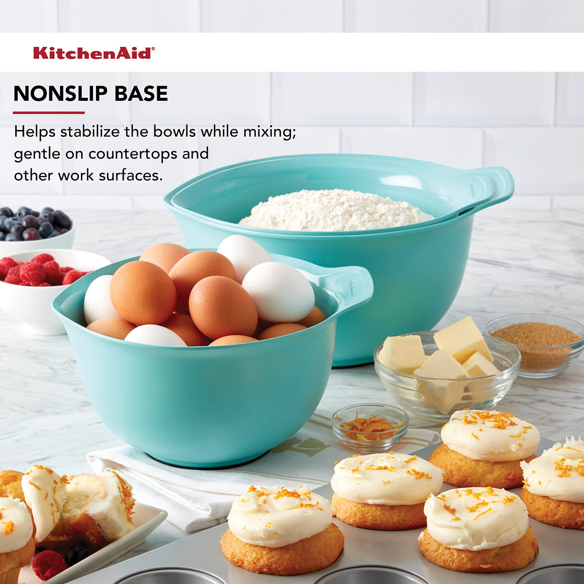 KitchenAid dishwasher-safe nesting bowls simplify cleanup after cooking.