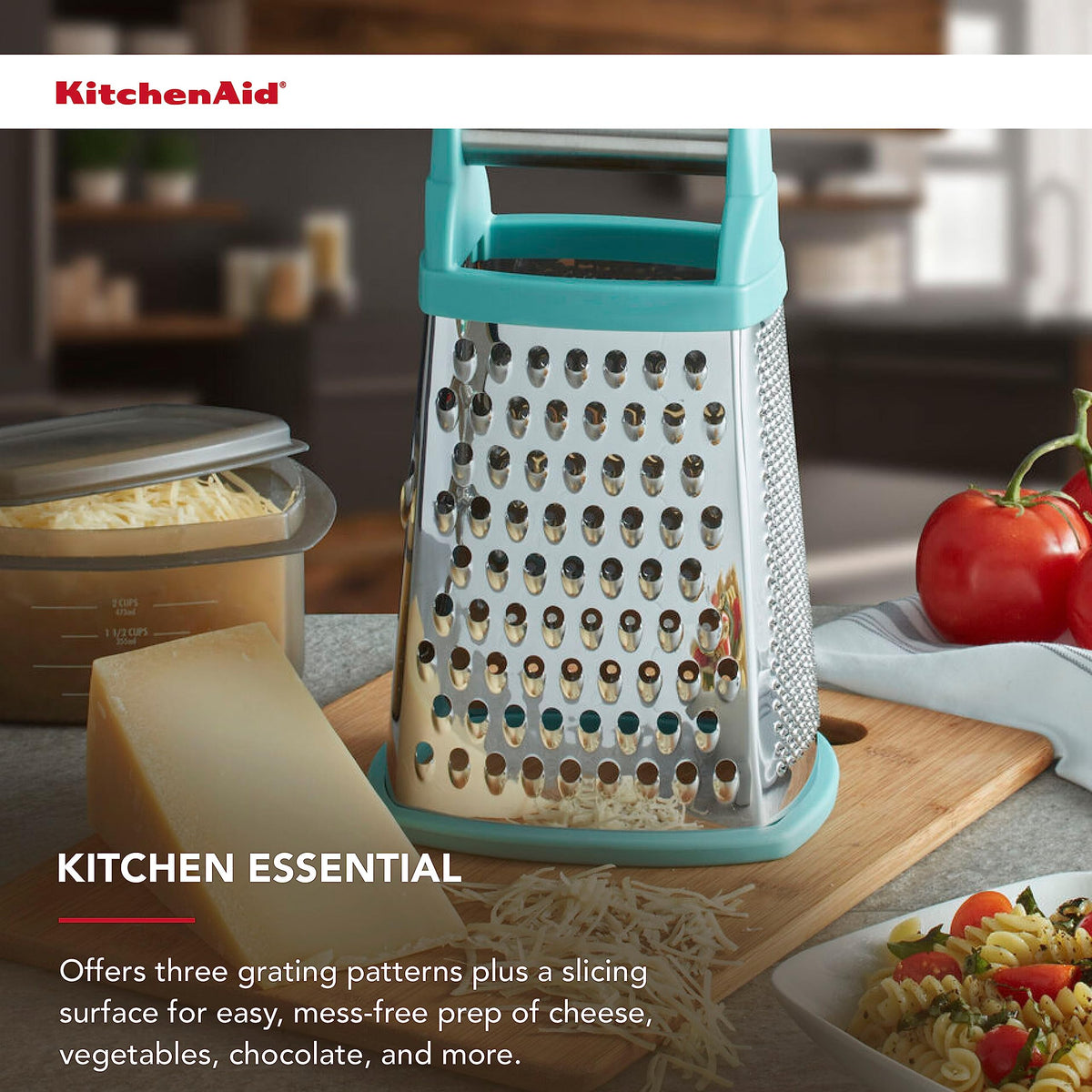 KitchenAid box grater detachable 3-cup container catches grated food