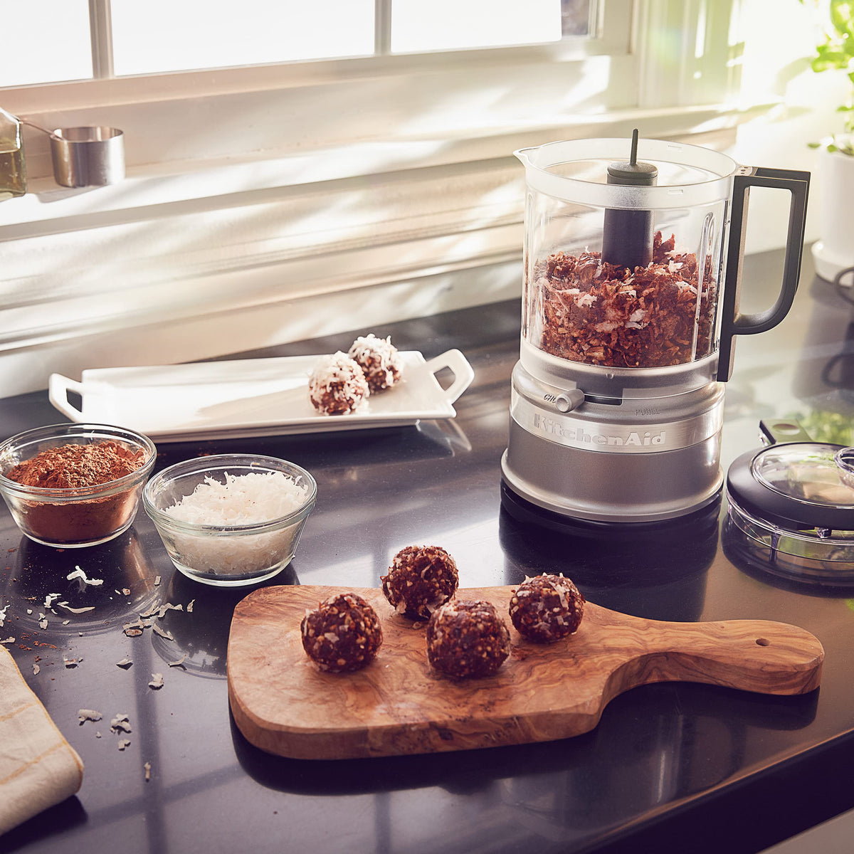KitchenAid chopper compact countertop design saves space on busy counters.