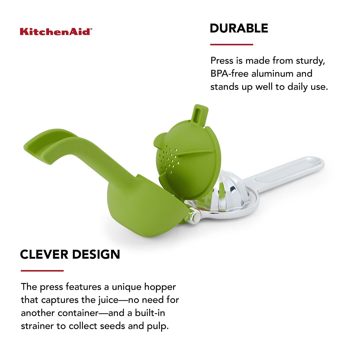 KitchenAid press with pour spout eases pouring without drips.
