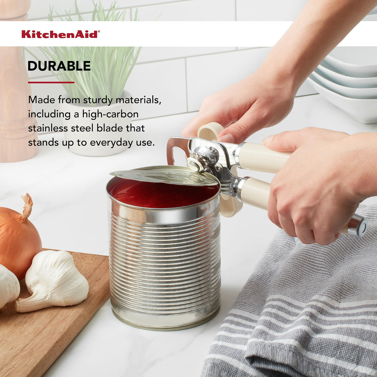 Integrated bottle opener included for convenient 2-in-1 use