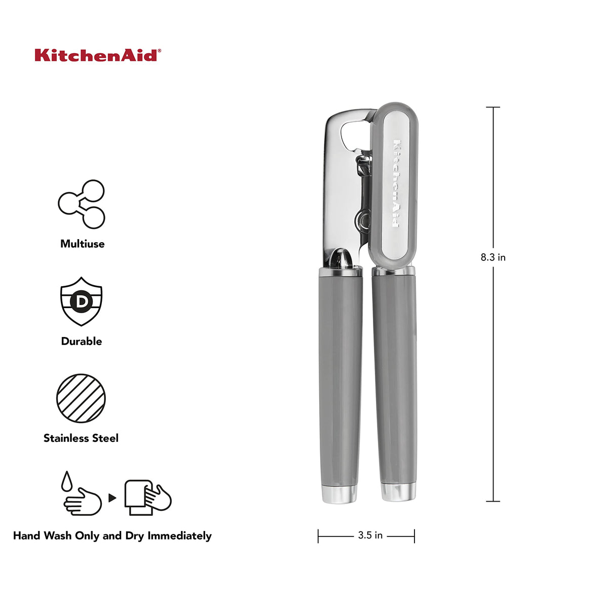 KitchenAid Classic Can Opener knob provides secure grip for effortless turning