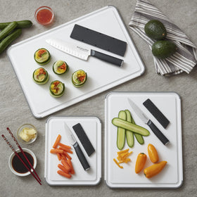 KitchenAid cutting board offers ample 12x18 prep space for vegetables.