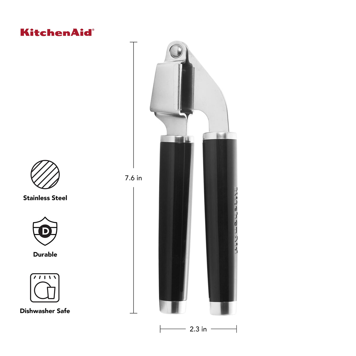 KitchenAid Classic Garlic Press basket shows large capacity for pressed garlic.