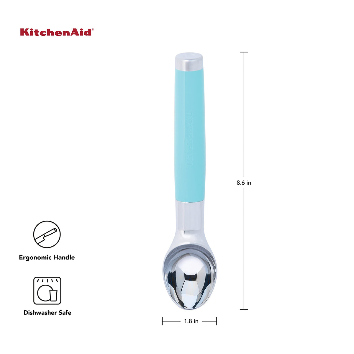 KitchenAid scoop with ergonomic handle provides comfortable, long-lasting grip