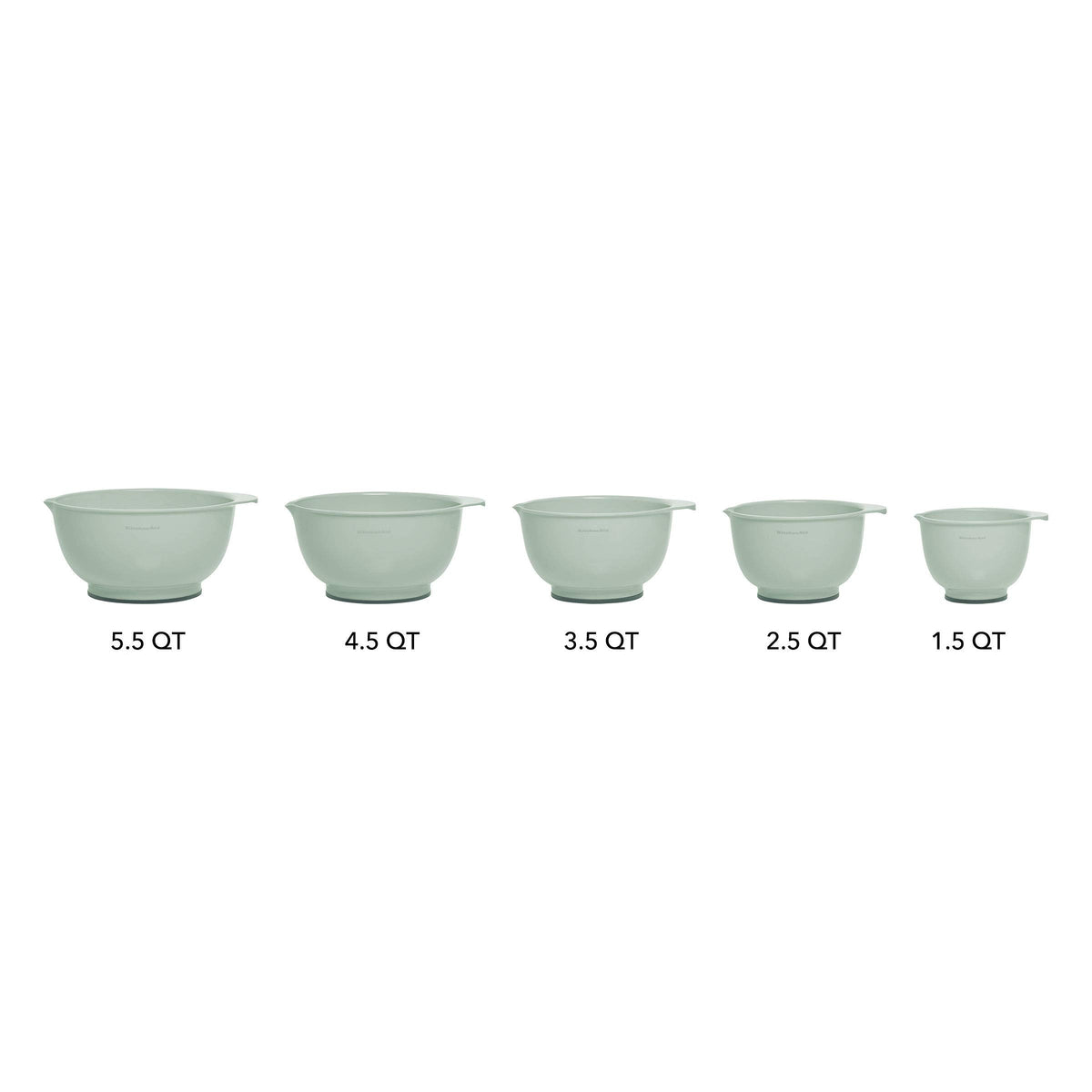 Pour spouts on KitchenAid Pistachio bowls reduce spills during transfers.