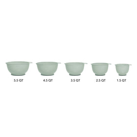 Pour spouts on KitchenAid Pistachio bowls reduce spills during transfers.