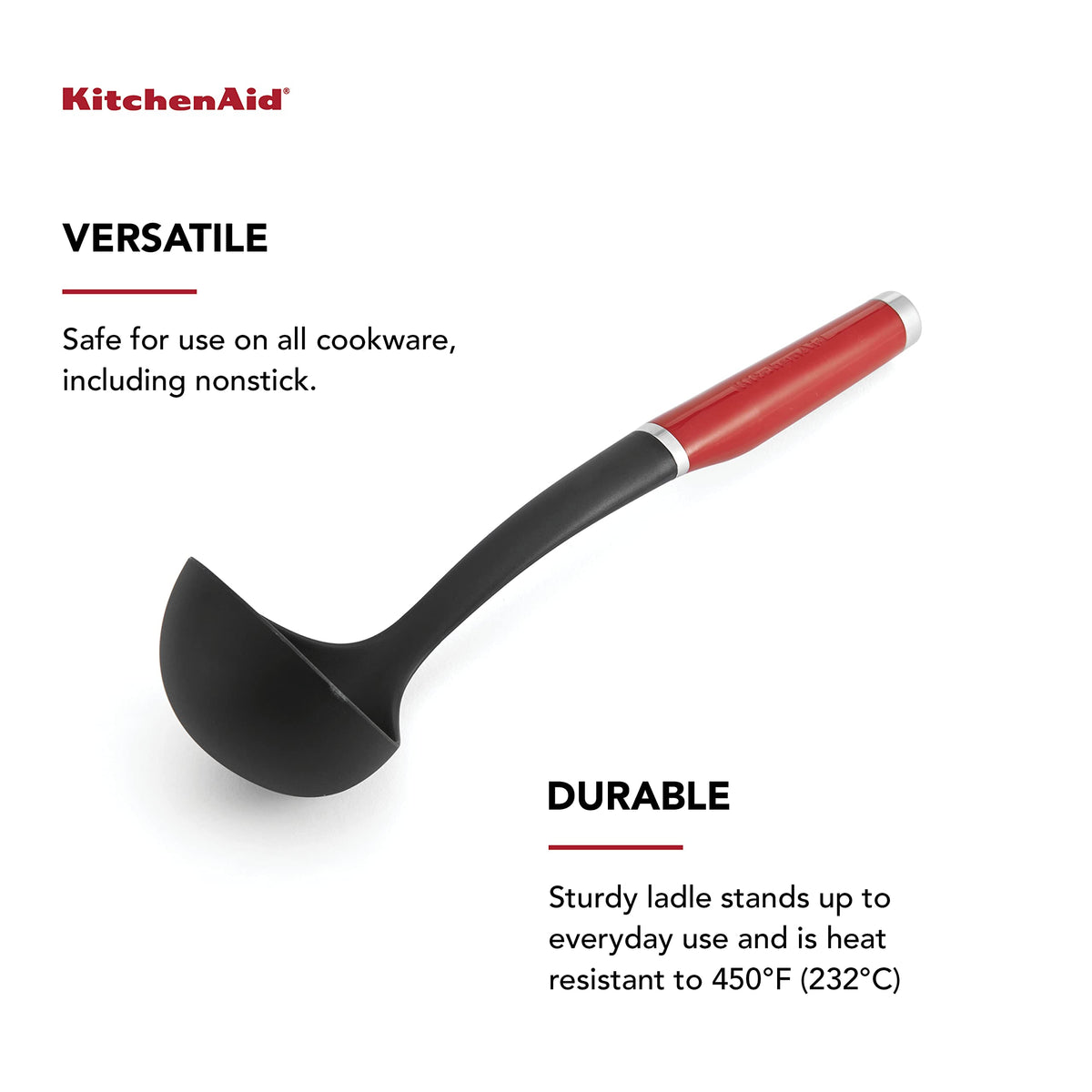 KitchenAid ladle is dishwasher-safe for quick cleanup.
