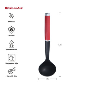 KitchenAid ladle head uses 30% glass-reinforced nylon for durability in busy kitchens.