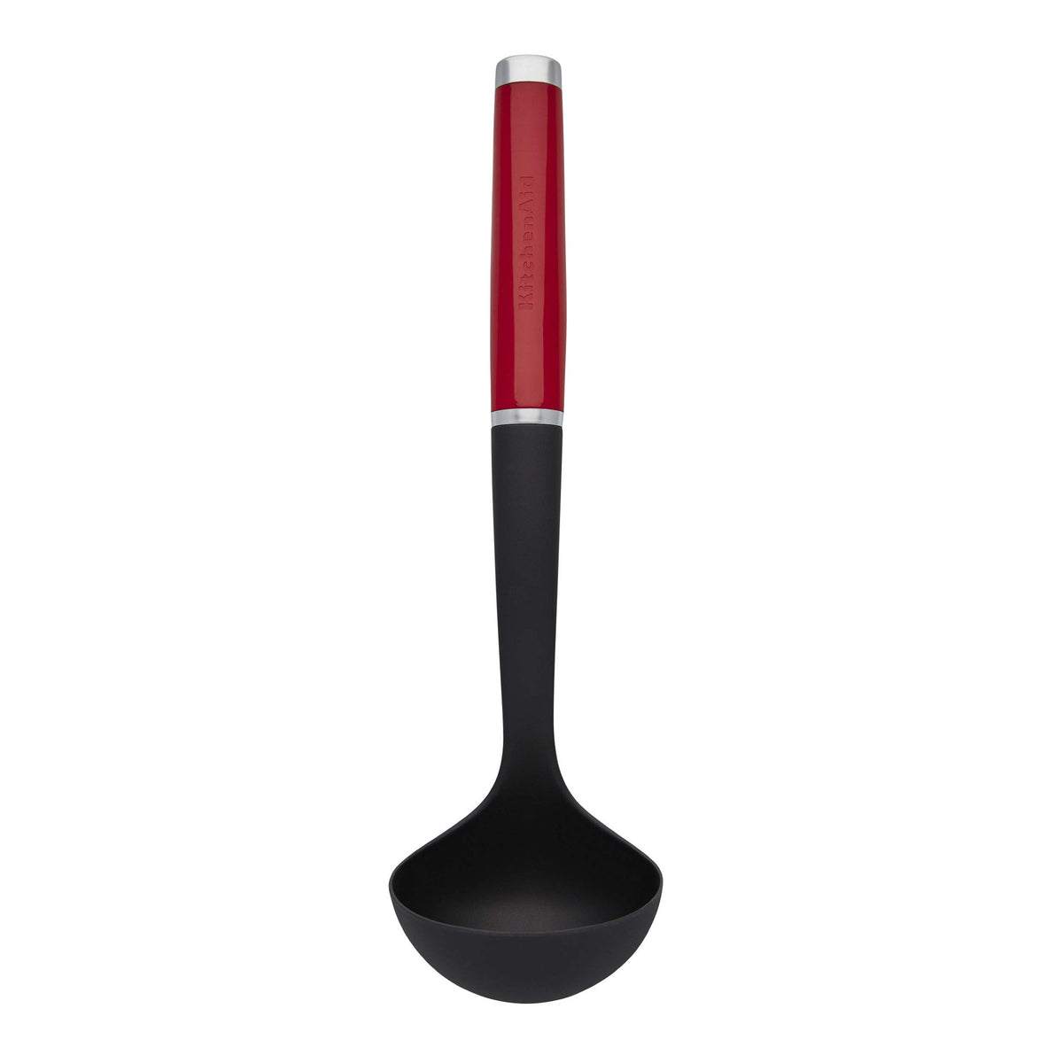 KitchenAid nylon ladle with debossed logo handle for comfortable grip.