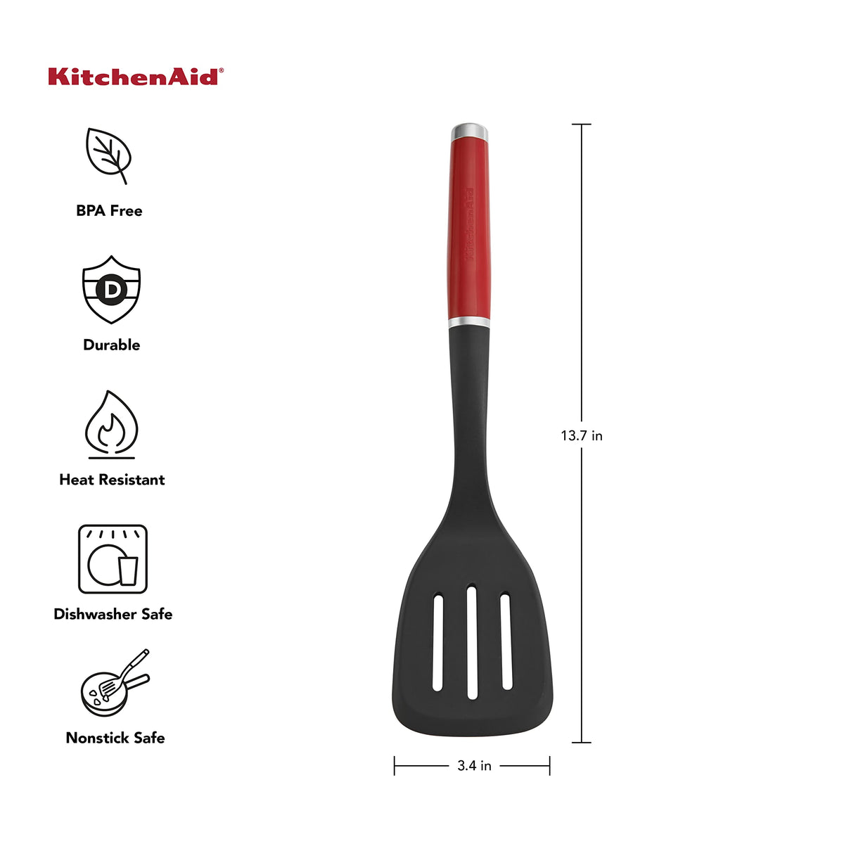 Glossy ABS handle with debossed logo and chrome bolster for comfortable grip