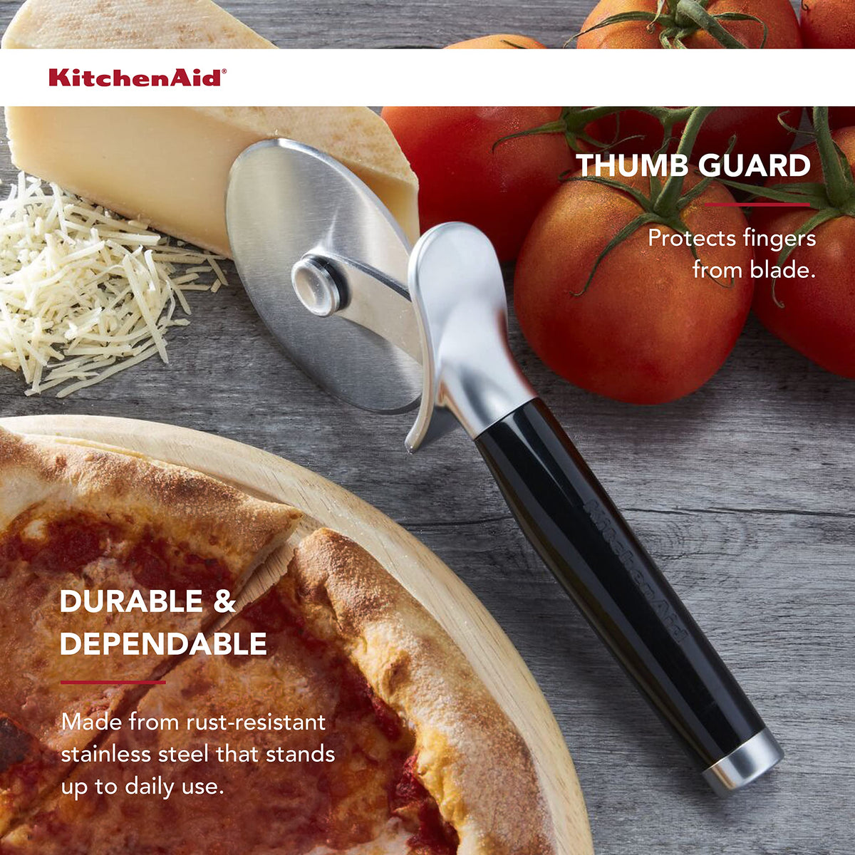 KitchenAid Classic Pizza Wheel ergonomic handle for comfortable, steady slicing