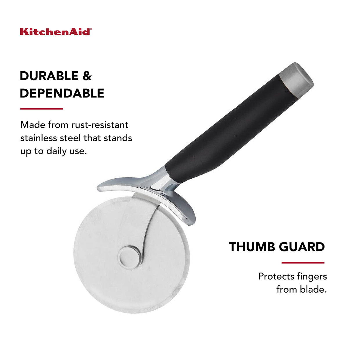 KitchenAid Classic Pizza Wheel in use slicing a hot pizza
