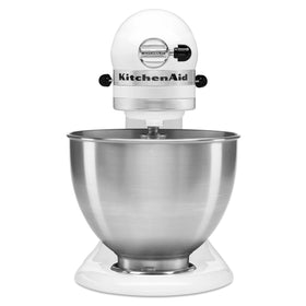 KitchenAid Classic tilt-head mixer in white, easy bowl access.