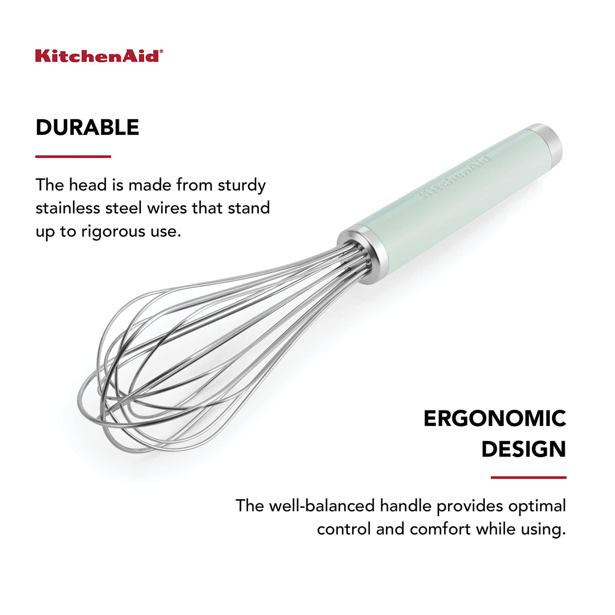 Whisk fits various bowl sizes for versatile prep
