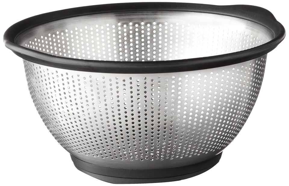 KitchenAid colander 5 qt in black front view for sturdy rinsing and easy handling.