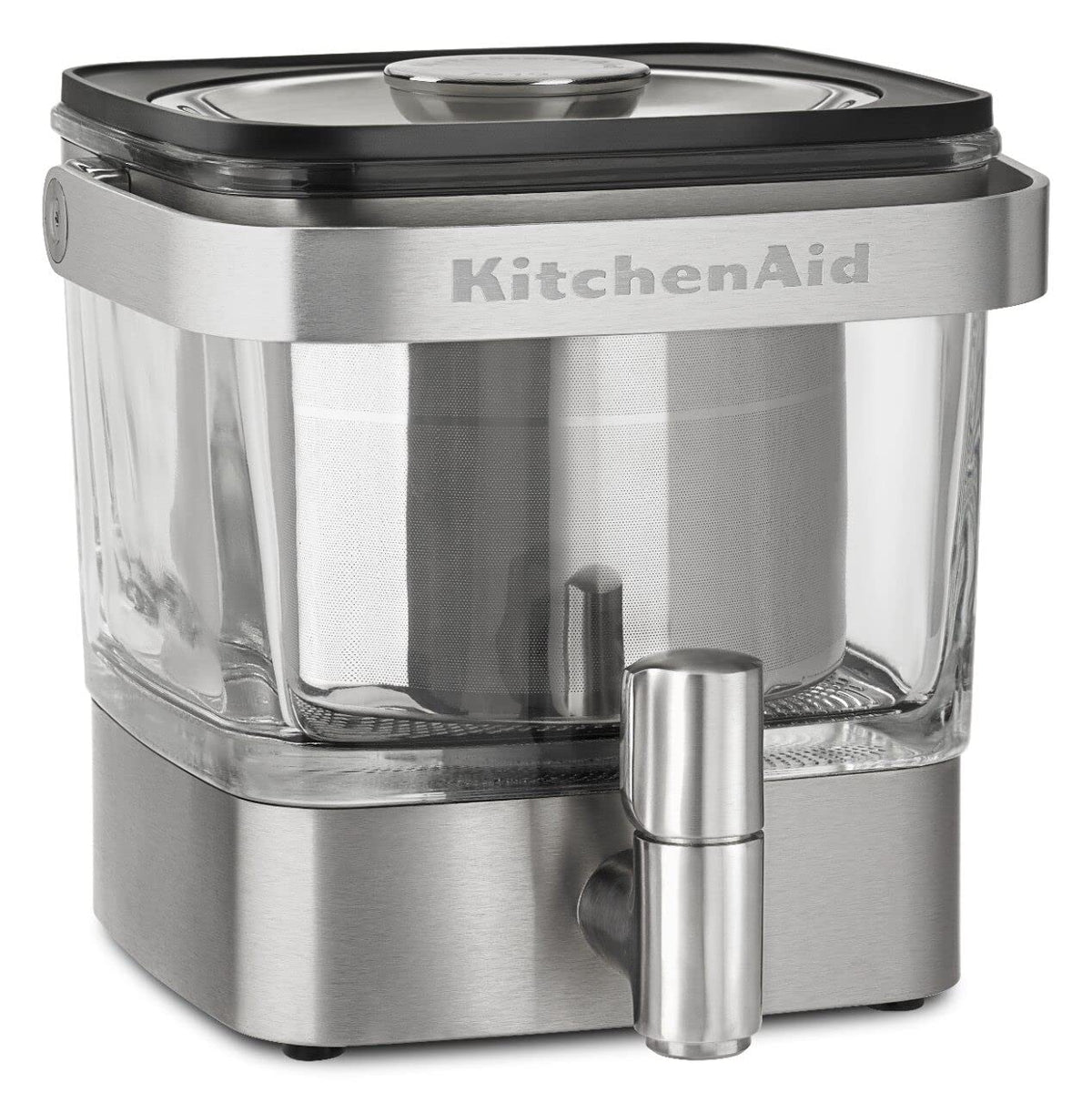KitchenAid cold brew carafe glass showing 28 oz capacity for easy home brewing.