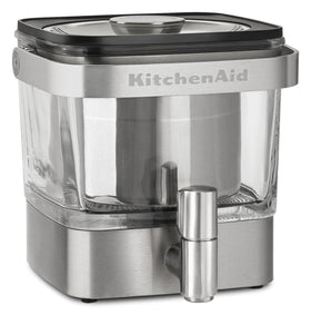 KitchenAid cold brew carafe glass showing 28 oz capacity for easy home brewing.