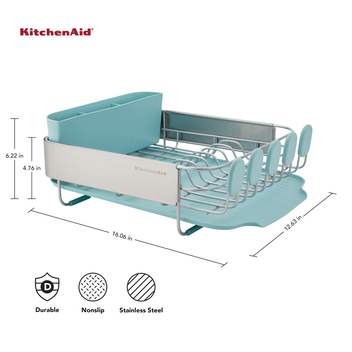 KitchenAid compact dish rack with angled drainboard directs water into the sink.