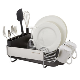 KitchenAid compact dish rack with angled drainboard directing water to sink.