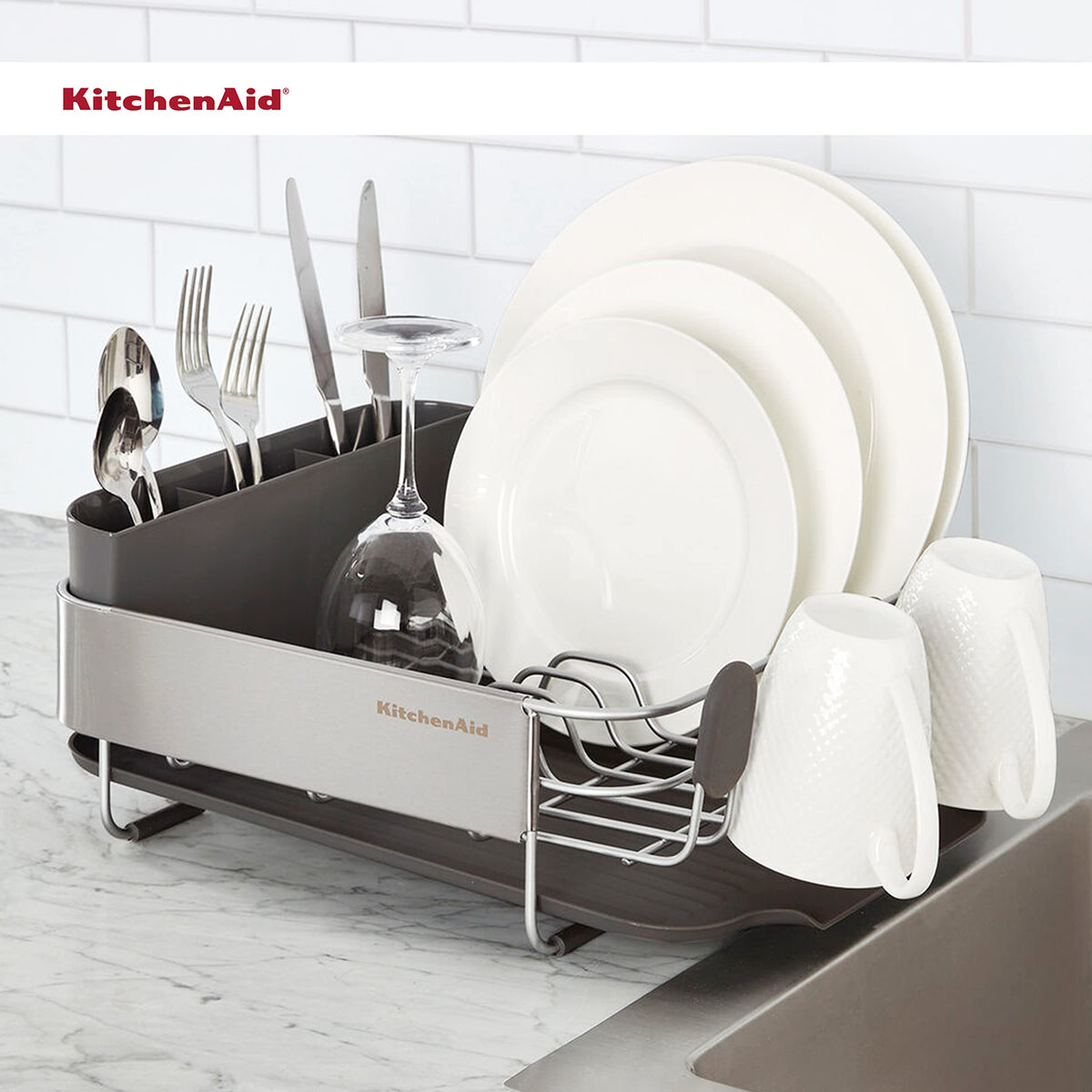 KitchenAid compact dish rack assembly without tools.