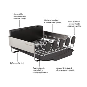 KitchenAid compact dish rack on countertop for drying dishes.
