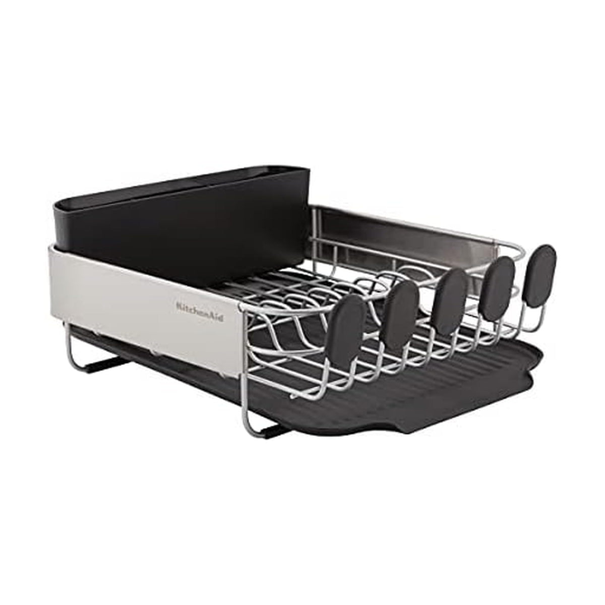 KitchenAid compact dish rack main view in black with space-saving design.