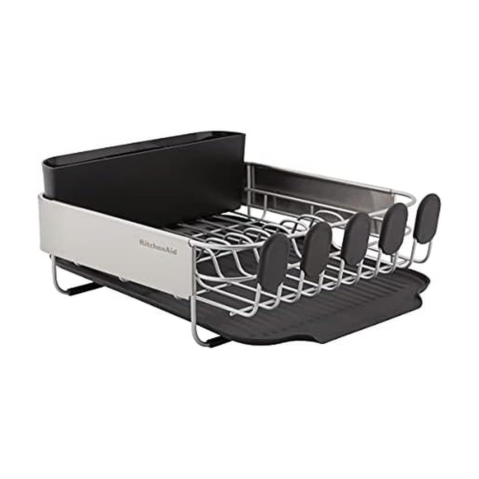 KitchenAid compact dish rack main view in black with space-saving design.