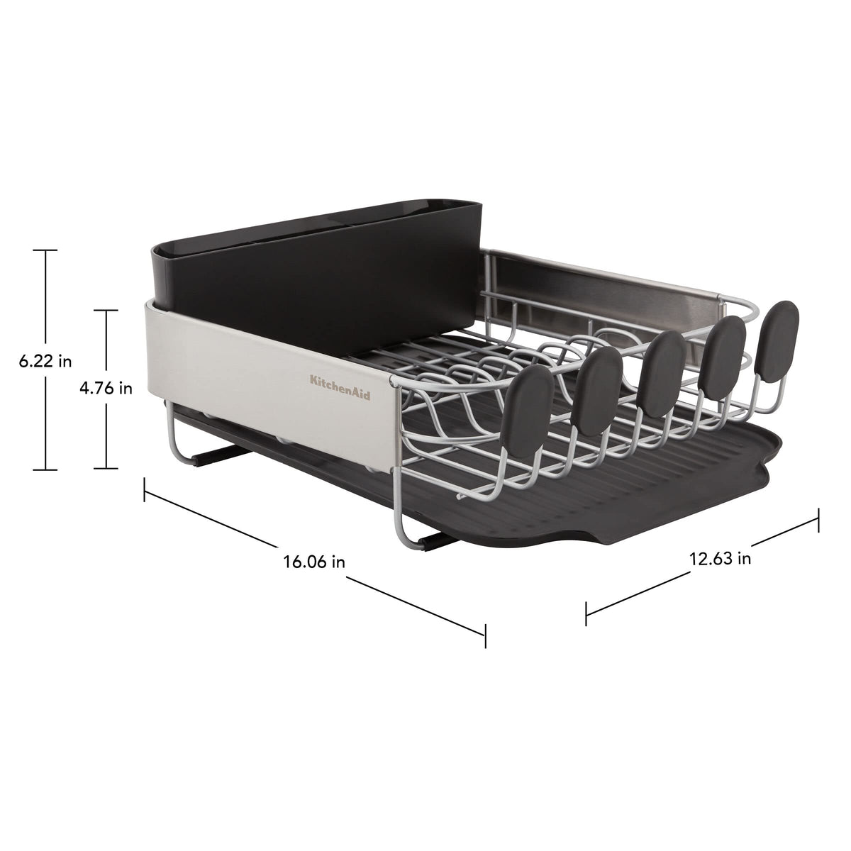 KitchenAid compact dish rack soft non-slip feet protect countertops.