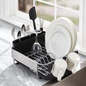 KitchenAid compact dish rack stainless steel panels for daily use.