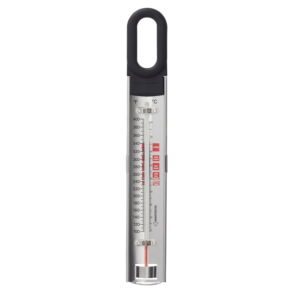 KitchenAid curved thermometer paddle for candy and frying, promotes even stirring.
