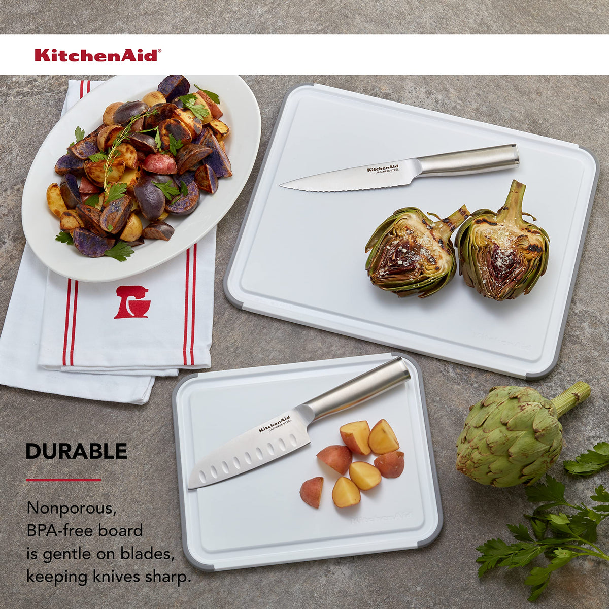 KitchenAid Classic cutting board with nonslip edges for stable countertop use