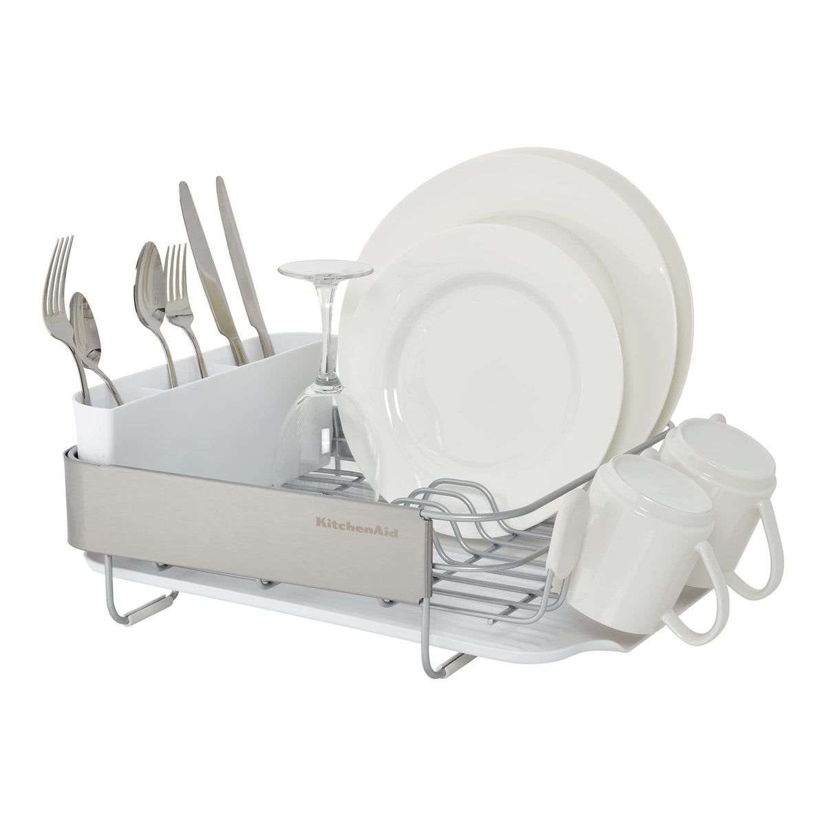 KitchenAid dish rack angled drainboard directing water into sink